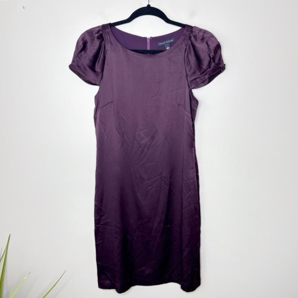 Banana Republic Silk Purple Dress Short Puff Sleeve Career Formal Womens Size 10